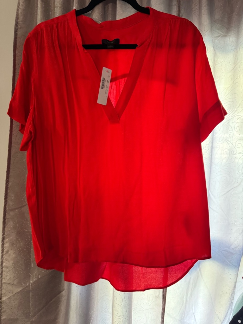 J. Crew Bright Red V-Neck Short Sleeve Blouse